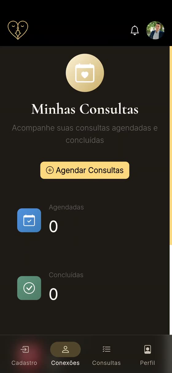 Tela de consultas do Twogether: agende com profissionais de saúde